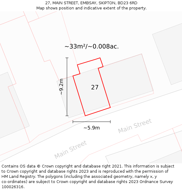 27, MAIN STREET, EMBSAY, SKIPTON, BD23 6RD: Plot and title map