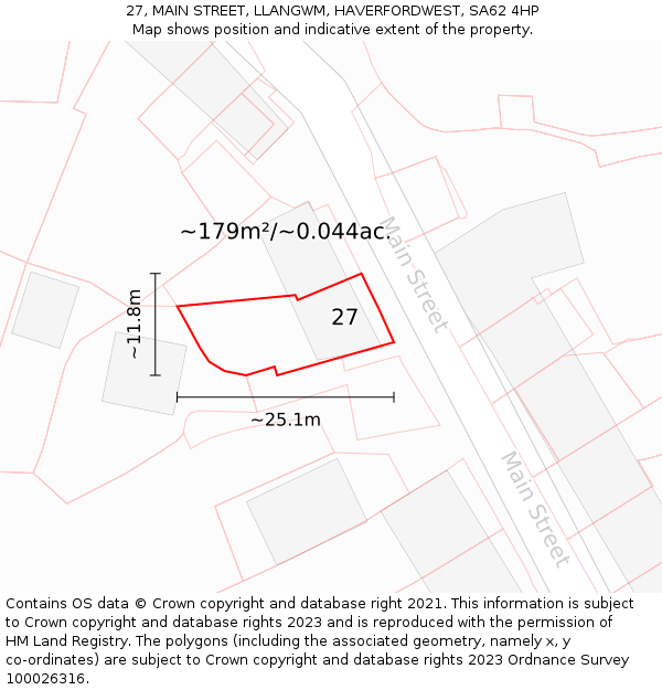 27, MAIN STREET, LLANGWM, HAVERFORDWEST, SA62 4HP: Plot and title map