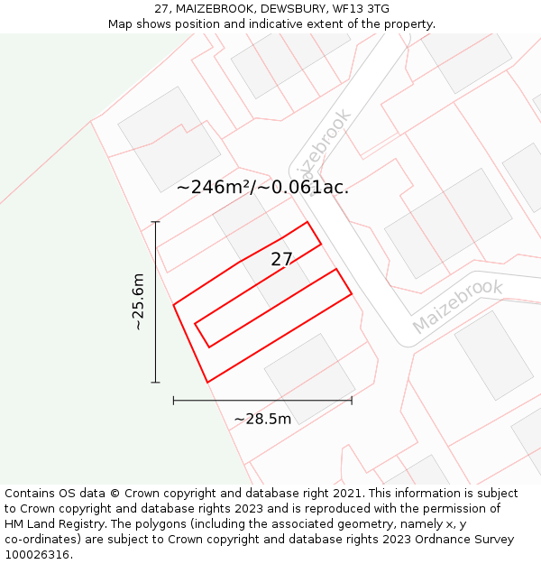 27, MAIZEBROOK, DEWSBURY, WF13 3TG: Plot and title map