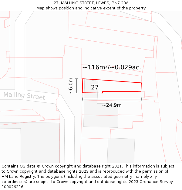 27, MALLING STREET, LEWES, BN7 2RA: Plot and title map