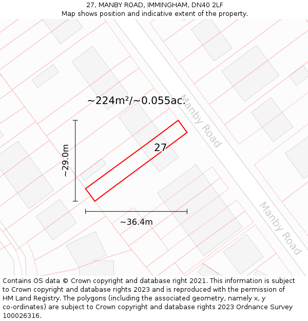 27, MANBY ROAD, IMMINGHAM, DN40 2LF: Plot and title map