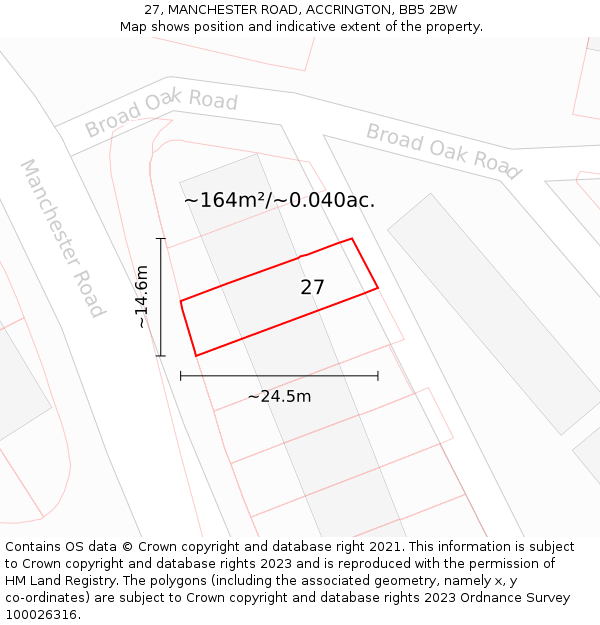 27, MANCHESTER ROAD, ACCRINGTON, BB5 2BW: Plot and title map