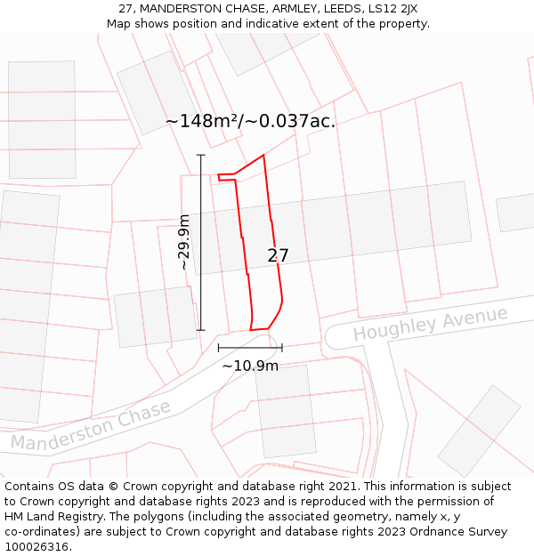 27, MANDERSTON CHASE, ARMLEY, LEEDS, LS12 2JX: Plot and title map