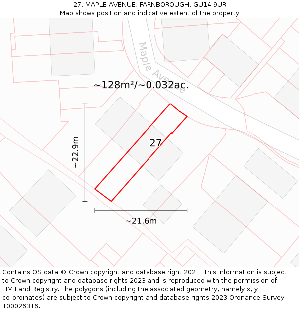 27, MAPLE AVENUE, FARNBOROUGH, GU14 9UR: Plot and title map
