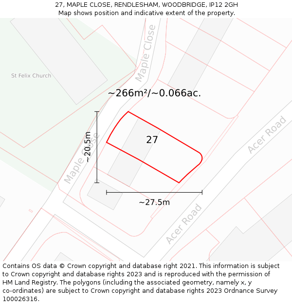27, MAPLE CLOSE, RENDLESHAM, WOODBRIDGE, IP12 2GH: Plot and title map