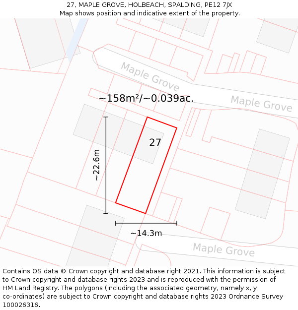 27, MAPLE GROVE, HOLBEACH, SPALDING, PE12 7JX: Plot and title map
