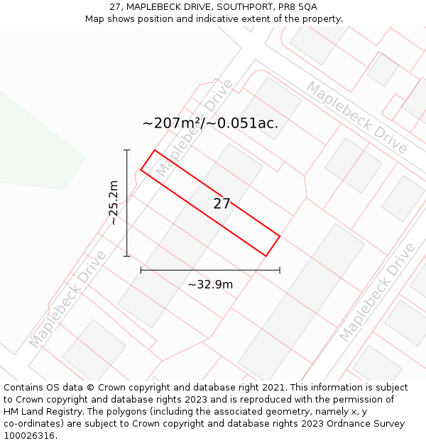 27, MAPLEBECK DRIVE, SOUTHPORT, PR8 5QA: Plot and title map