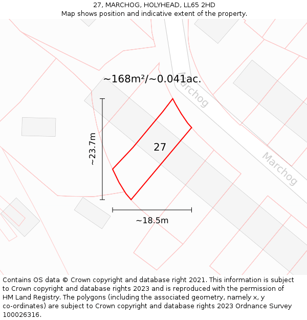 27, MARCHOG, HOLYHEAD, LL65 2HD: Plot and title map