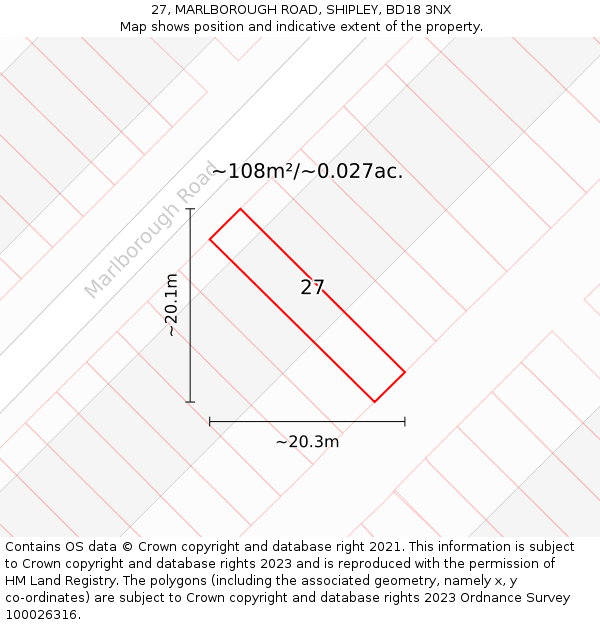 27, MARLBOROUGH ROAD, SHIPLEY, BD18 3NX: Plot and title map