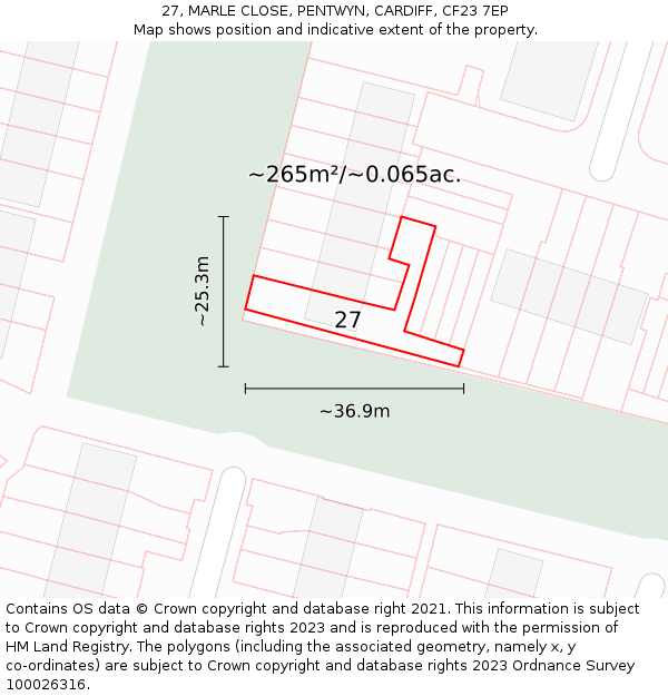 27, MARLE CLOSE, PENTWYN, CARDIFF, CF23 7EP: Plot and title map