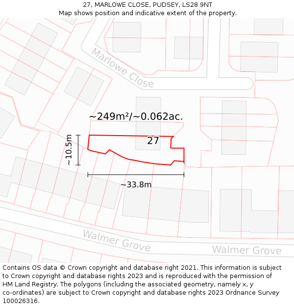 27, MARLOWE CLOSE, PUDSEY, LS28 9NT: Plot and title map