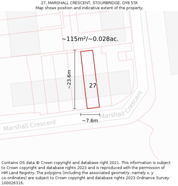 27, MARSHALL CRESCENT, STOURBRIDGE, DY8 5TA: Plot and title map