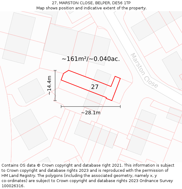 27, MARSTON CLOSE, BELPER, DE56 1TP: Plot and title map
