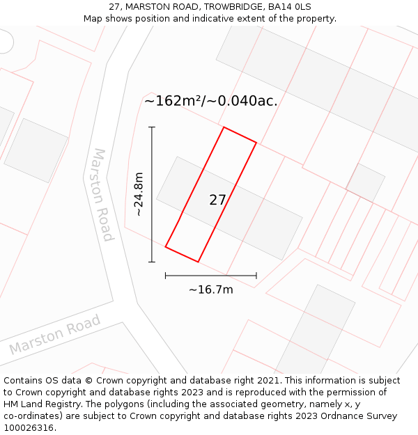 27, MARSTON ROAD, TROWBRIDGE, BA14 0LS: Plot and title map