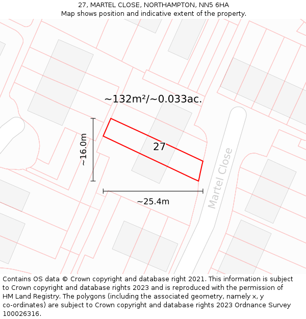 27, MARTEL CLOSE, NORTHAMPTON, NN5 6HA: Plot and title map
