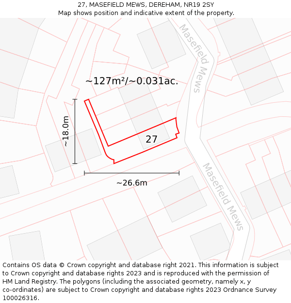 27, MASEFIELD MEWS, DEREHAM, NR19 2SY: Plot and title map
