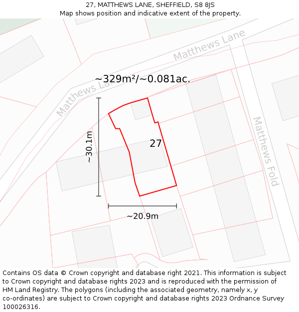 27, MATTHEWS LANE, SHEFFIELD, S8 8JS: Plot and title map