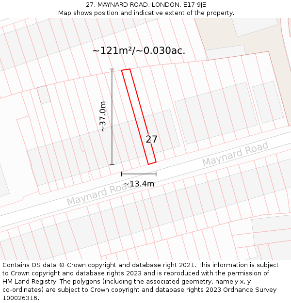 27, MAYNARD ROAD, LONDON, E17 9JE: Plot and title map