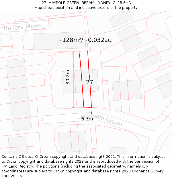 27, MAYPOLE GREEN, BREAM, LYDNEY, GL15 6HD: Plot and title map