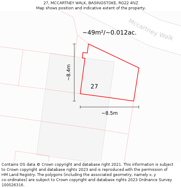 27, MCCARTNEY WALK, BASINGSTOKE, RG22 4NZ: Plot and title map