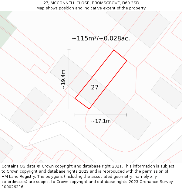 27, MCCONNELL CLOSE, BROMSGROVE, B60 3SD: Plot and title map