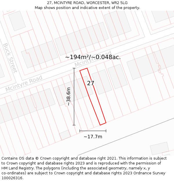 27, MCINTYRE ROAD, WORCESTER, WR2 5LG: Plot and title map