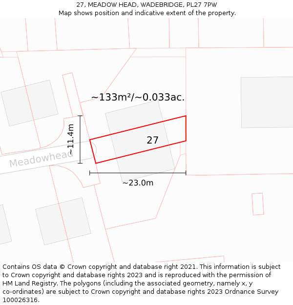 27, MEADOW HEAD, WADEBRIDGE, PL27 7PW: Plot and title map