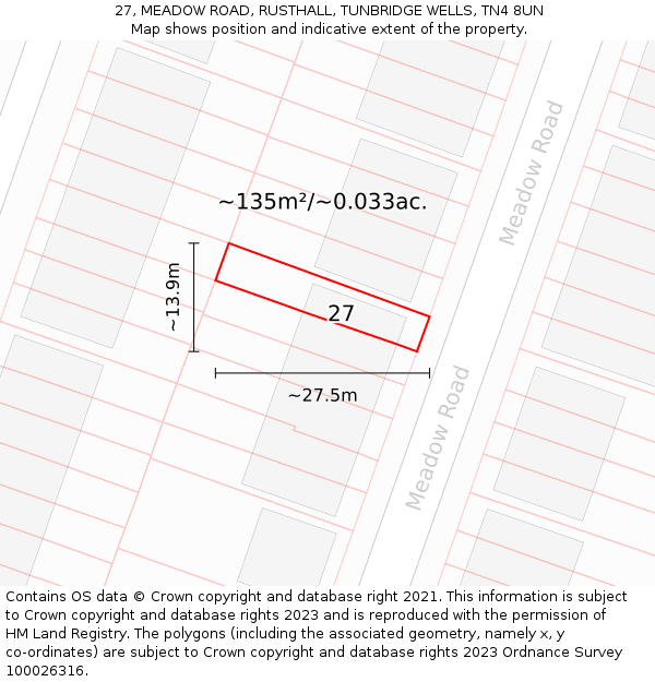 27, MEADOW ROAD, RUSTHALL, TUNBRIDGE WELLS, TN4 8UN: Plot and title map