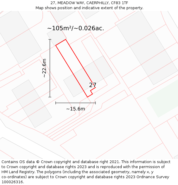 27, MEADOW WAY, CAERPHILLY, CF83 1TF: Plot and title map