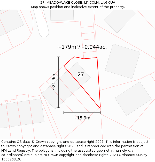 27, MEADOWLAKE CLOSE, LINCOLN, LN6 0UA: Plot and title map