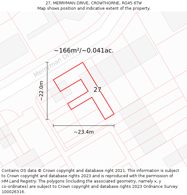 27, MERRYMAN DRIVE, CROWTHORNE, RG45 6TW: Plot and title map