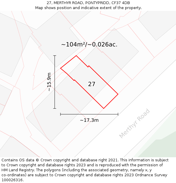 27, MERTHYR ROAD, PONTYPRIDD, CF37 4DB: Plot and title map