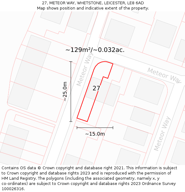 27, METEOR WAY, WHETSTONE, LEICESTER, LE8 6AD: Plot and title map