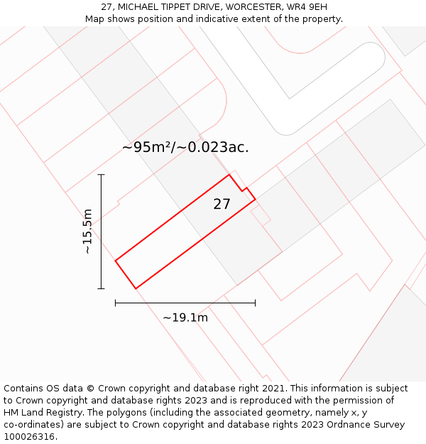 27, MICHAEL TIPPET DRIVE, WORCESTER, WR4 9EH: Plot and title map