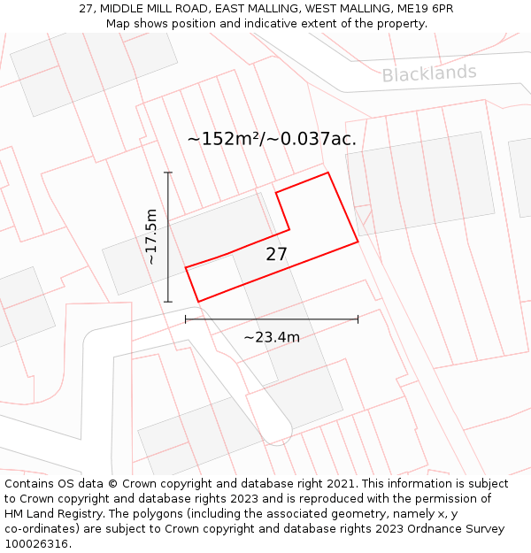 27, MIDDLE MILL ROAD, EAST MALLING, WEST MALLING, ME19 6PR: Plot and title map