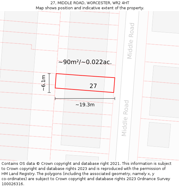 27, MIDDLE ROAD, WORCESTER, WR2 4HT: Plot and title map