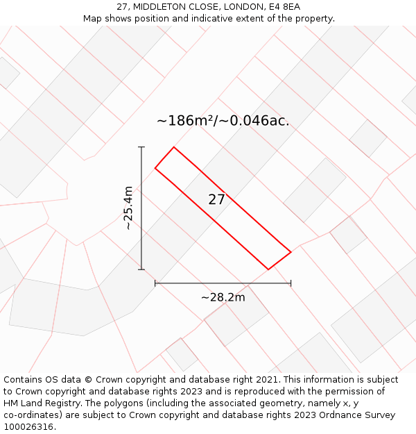 27, MIDDLETON CLOSE, LONDON, E4 8EA: Plot and title map