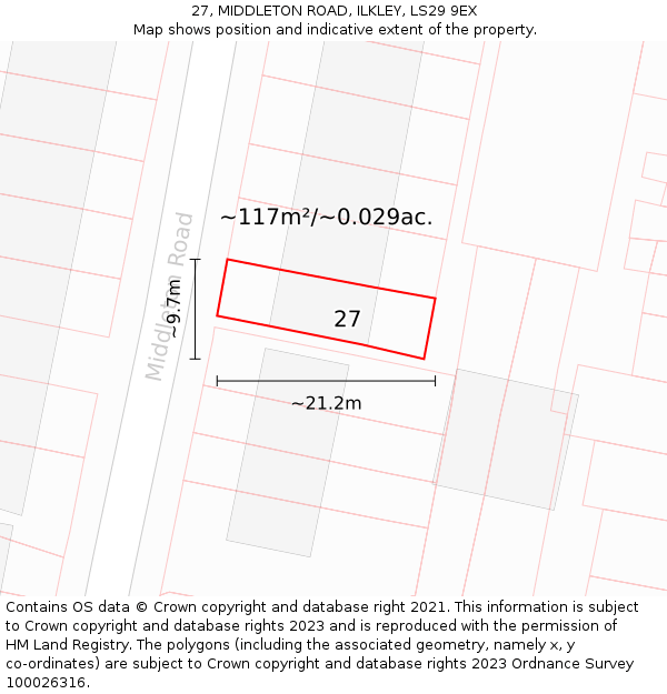 27, MIDDLETON ROAD, ILKLEY, LS29 9EX: Plot and title map