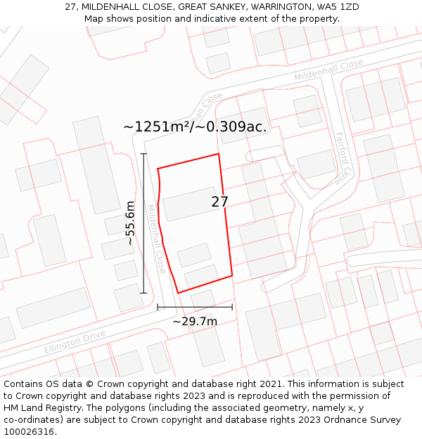 27, MILDENHALL CLOSE, GREAT SANKEY, WARRINGTON, WA5 1ZD: Plot and title map