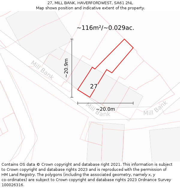 27, MILL BANK, HAVERFORDWEST, SA61 2NL: Plot and title map