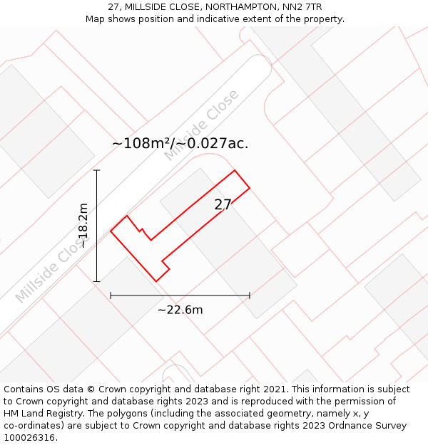 27, MILLSIDE CLOSE, NORTHAMPTON, NN2 7TR: Plot and title map