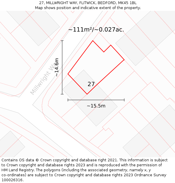 27, MILLWRIGHT WAY, FLITWICK, BEDFORD, MK45 1BL: Plot and title map