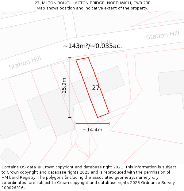 27, MILTON ROUGH, ACTON BRIDGE, NORTHWICH, CW8 2RF: Plot and title map