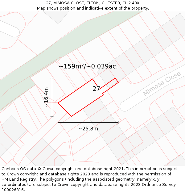 27, MIMOSA CLOSE, ELTON, CHESTER, CH2 4RX: Plot and title map