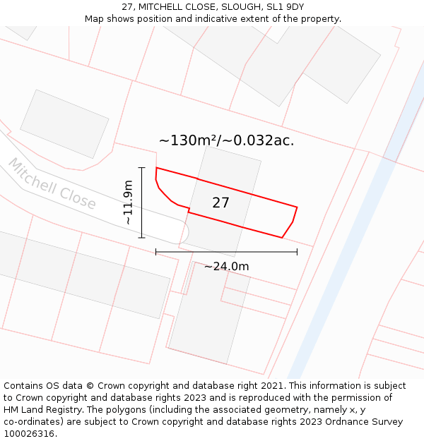 27, MITCHELL CLOSE, SLOUGH, SL1 9DY: Plot and title map