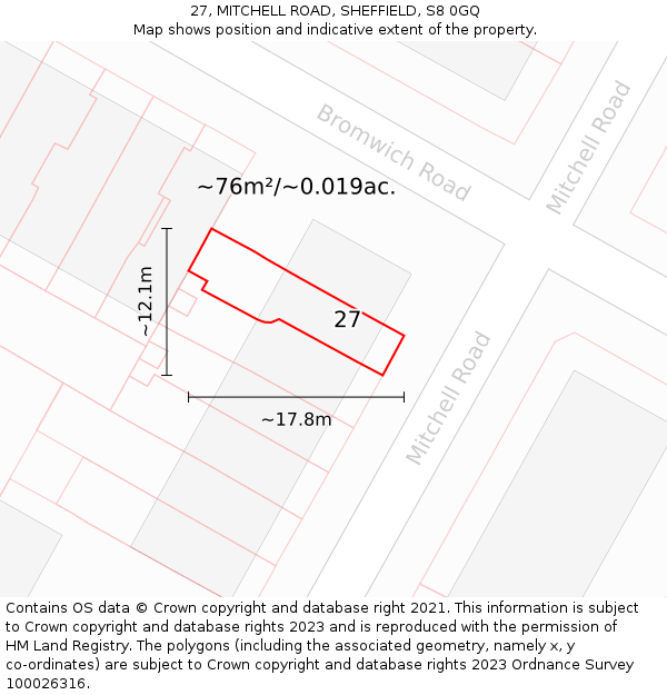 27, MITCHELL ROAD, SHEFFIELD, S8 0GQ: Plot and title map