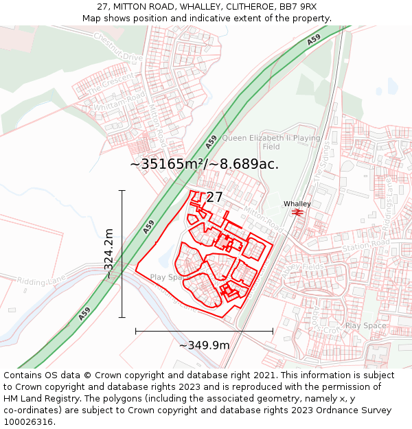27, MITTON ROAD, WHALLEY, CLITHEROE, BB7 9RX: Plot and title map