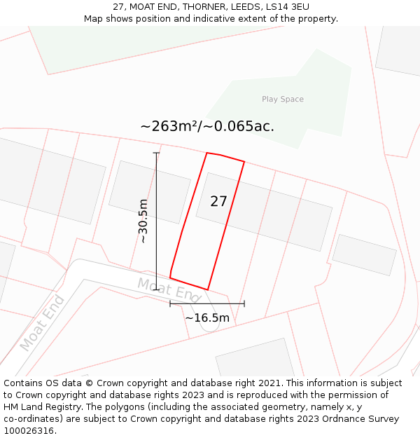 27, MOAT END, THORNER, LEEDS, LS14 3EU: Plot and title map