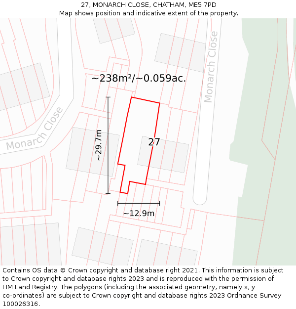 27, MONARCH CLOSE, CHATHAM, ME5 7PD: Plot and title map