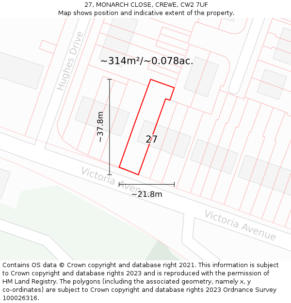 27, MONARCH CLOSE, CREWE, CW2 7UF: Plot and title map